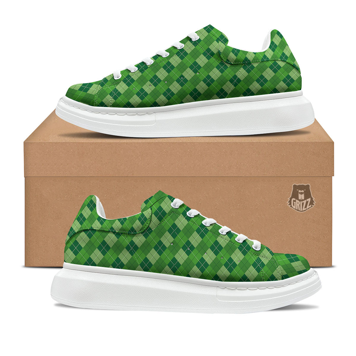 St. Patrick's Day Green Plaid Print Platform Shoes-grizzshop