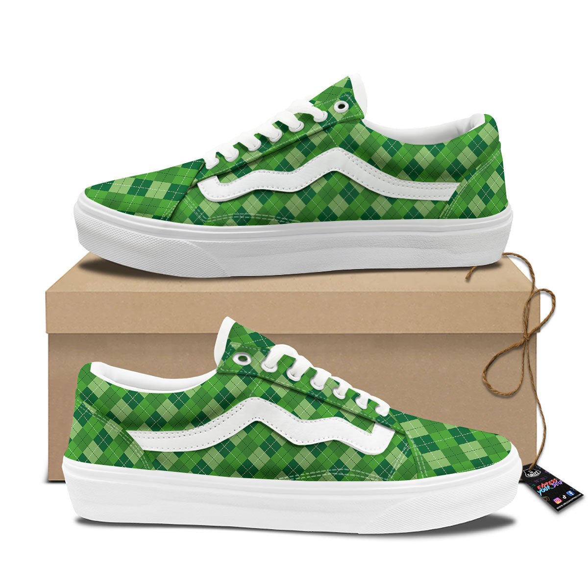 St. Patrick's Day Green Plaid Print Skate Shoes-grizzshop