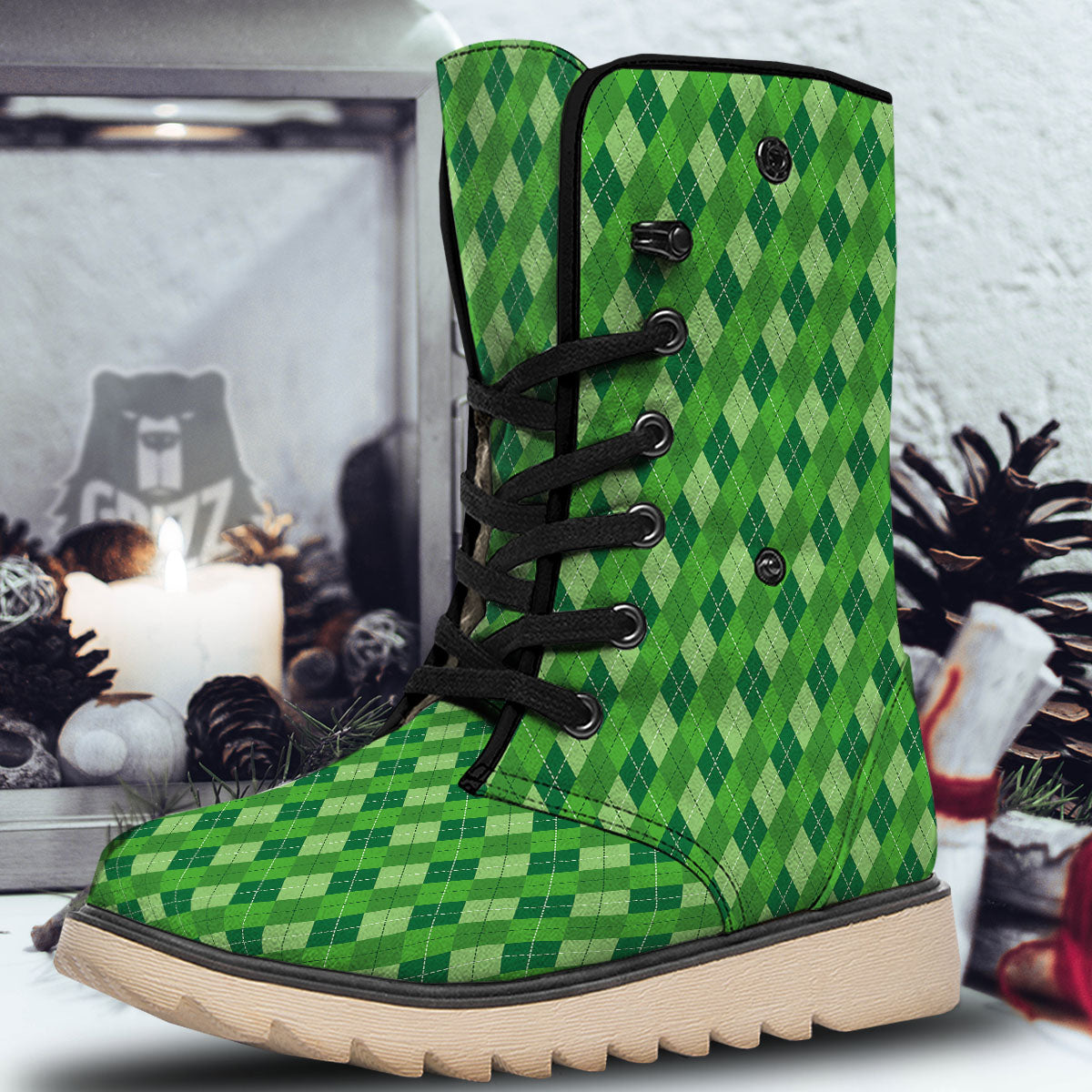 St. Patrick's Day Green Plaid Print Snow Boots-grizzshop