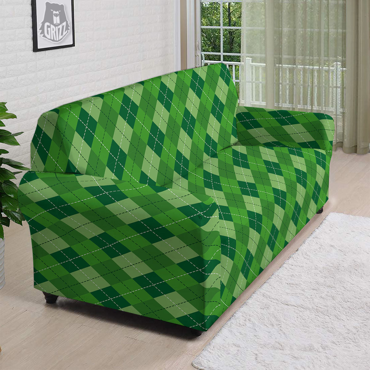 St. Patrick's Day Green Plaid Print Sofa Cover-grizzshop