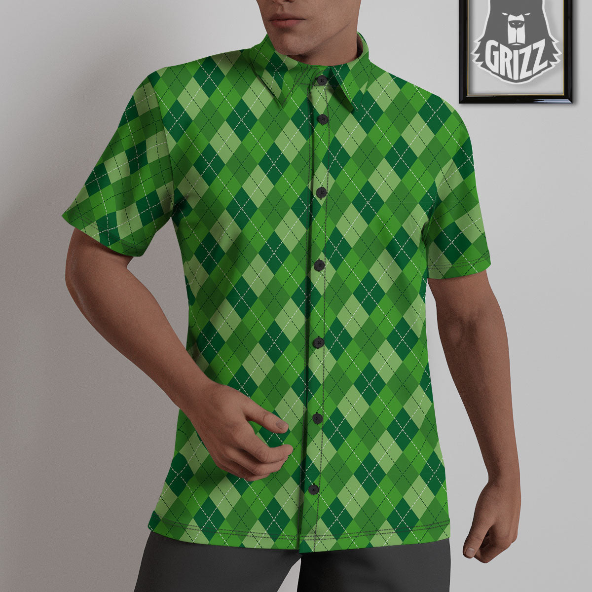 St. Patrick's Day Green Plaid Print Untucked Shirts-grizzshop