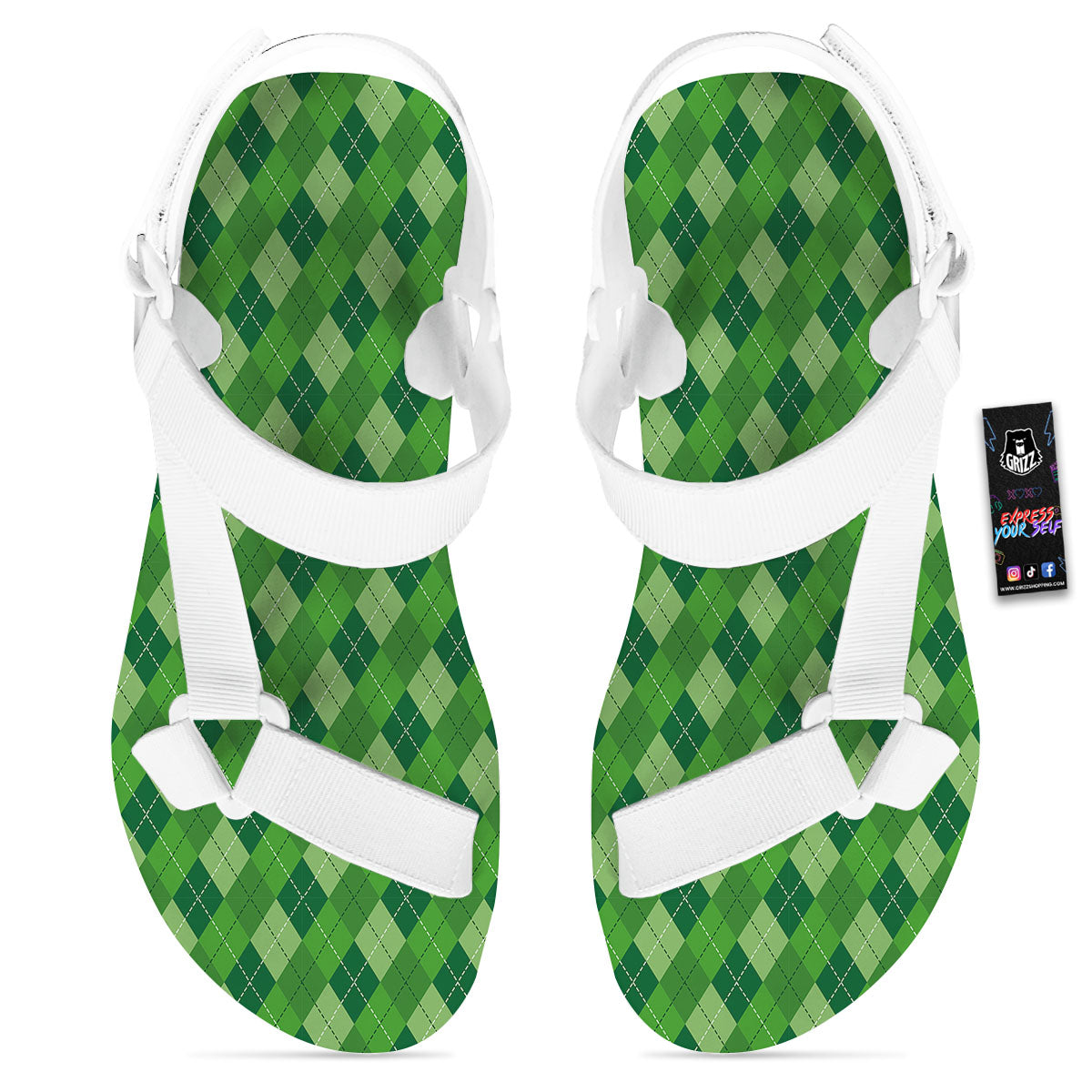 St. Patrick's Day Green Plaid Print White Open Toe Sandals-grizzshop