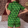 St. Patrick's Day Green Plaid Print Women Silk Pajamas-grizzshop