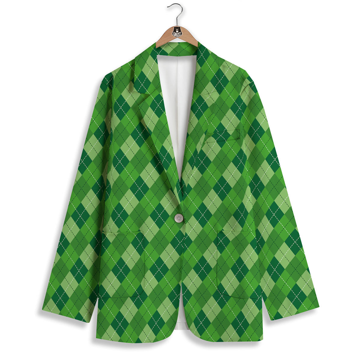 St. Patrick's Day Green Plaid Print Women's Blazer-grizzshop