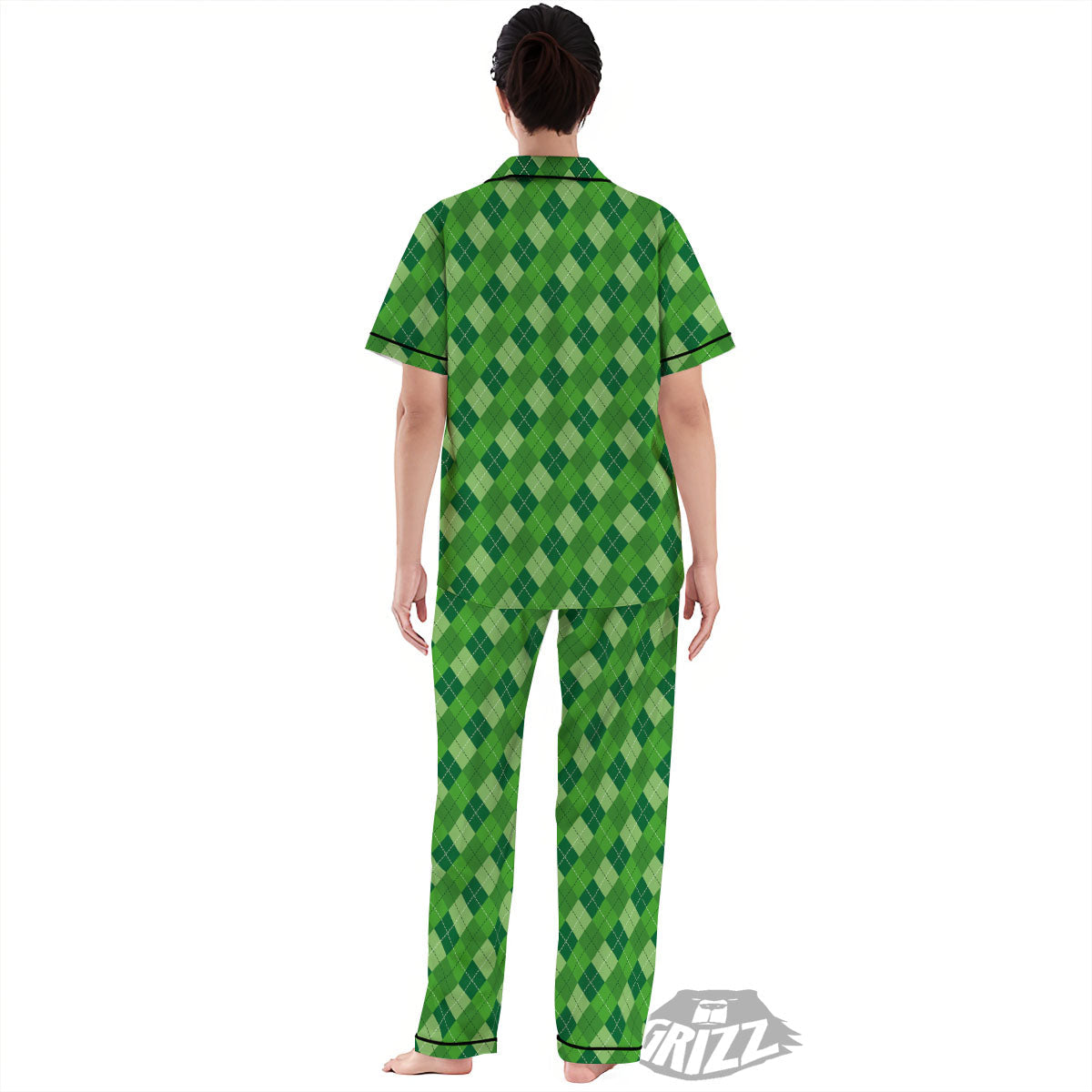 St. Patrick's Day Green Plaid Print Women's Pajamas Set-grizzshop