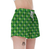 St. Patrick's Day Green Plaid Print Women's Shorts-grizzshop