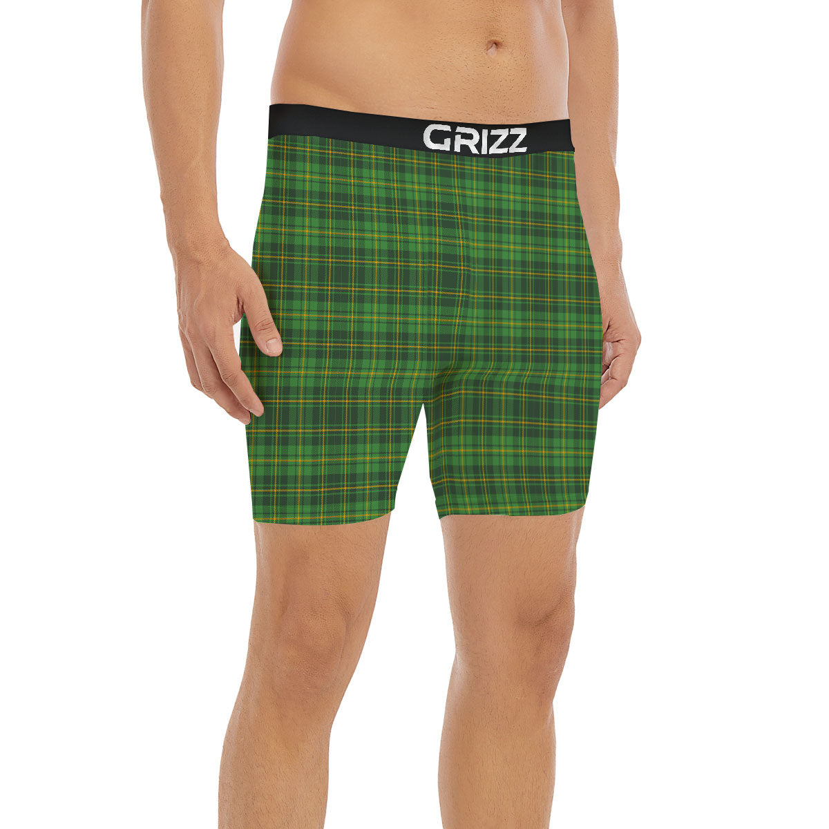 St. Patrick's Day Green Tartan Print Boxer Briefs-grizzshop