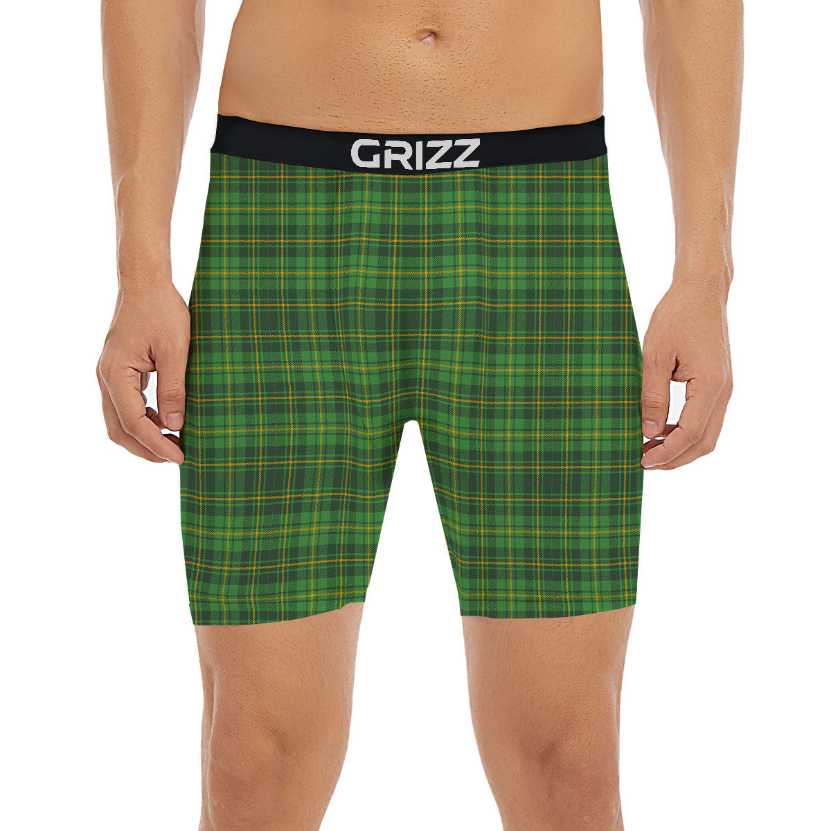 St. Patrick's Day Green Tartan Print Boxer Briefs-grizzshop