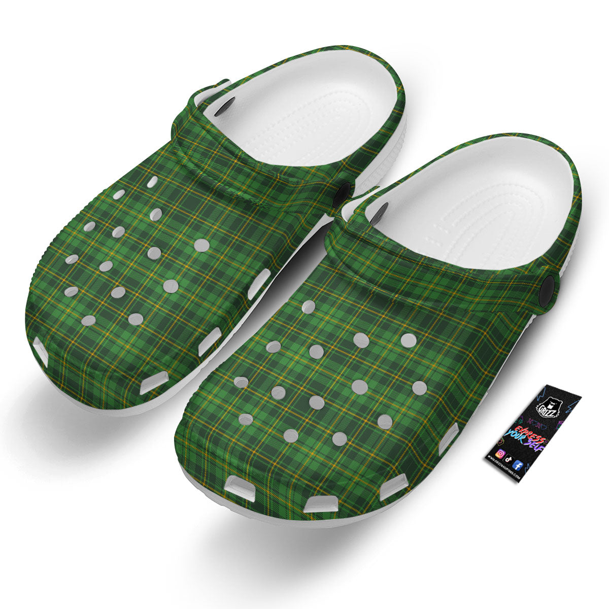 St. Patrick's Day Green Tartan Print Clog-grizzshop