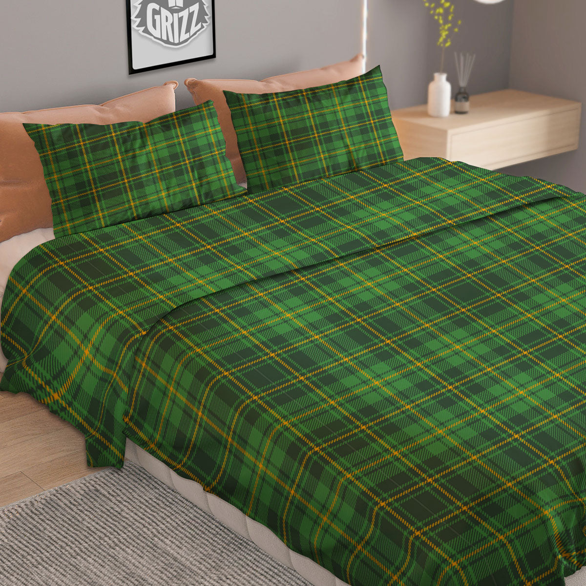 St. Patrick's Day Green Tartan Print Duvet Cover Bedding Set