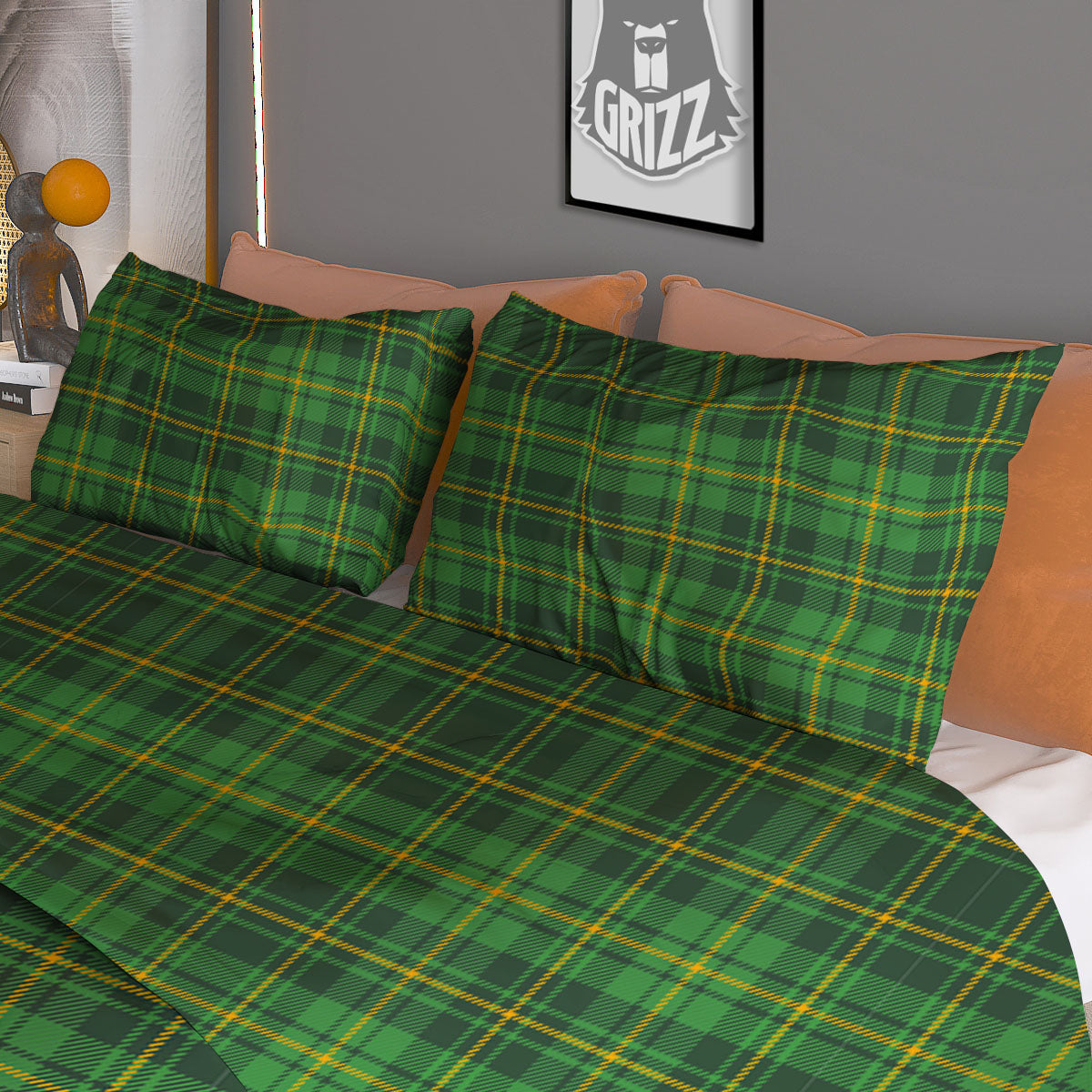 St. Patrick's Day Green Tartan Print Duvet Cover Bedding Set