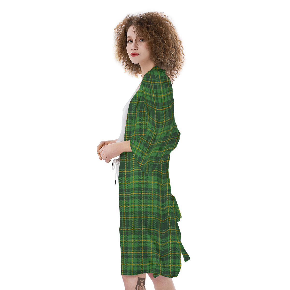 St. Patrick's Day Green Tartan Print Kimono-grizzshop