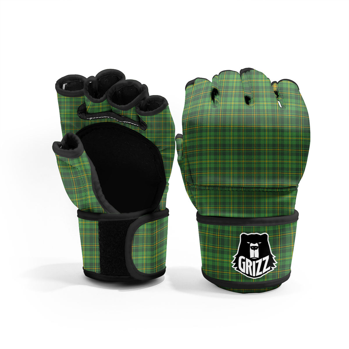 St. Patrick's Day Green Tartan Print MMA Gloves-grizzshop