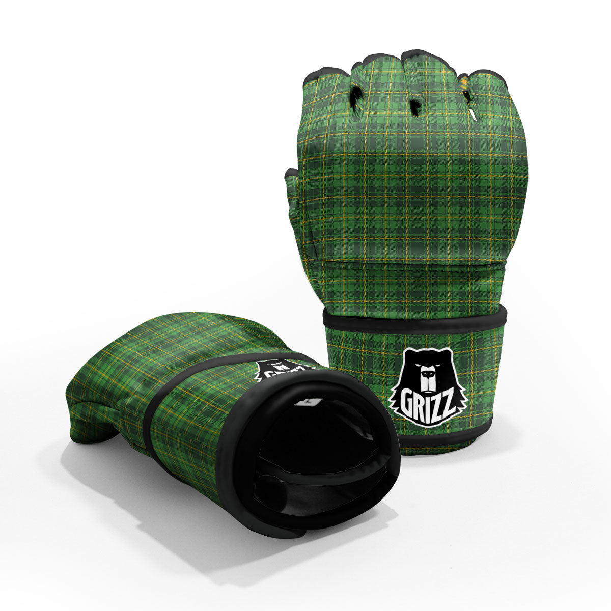 St. Patrick's Day Green Tartan Print MMA Gloves-grizzshop