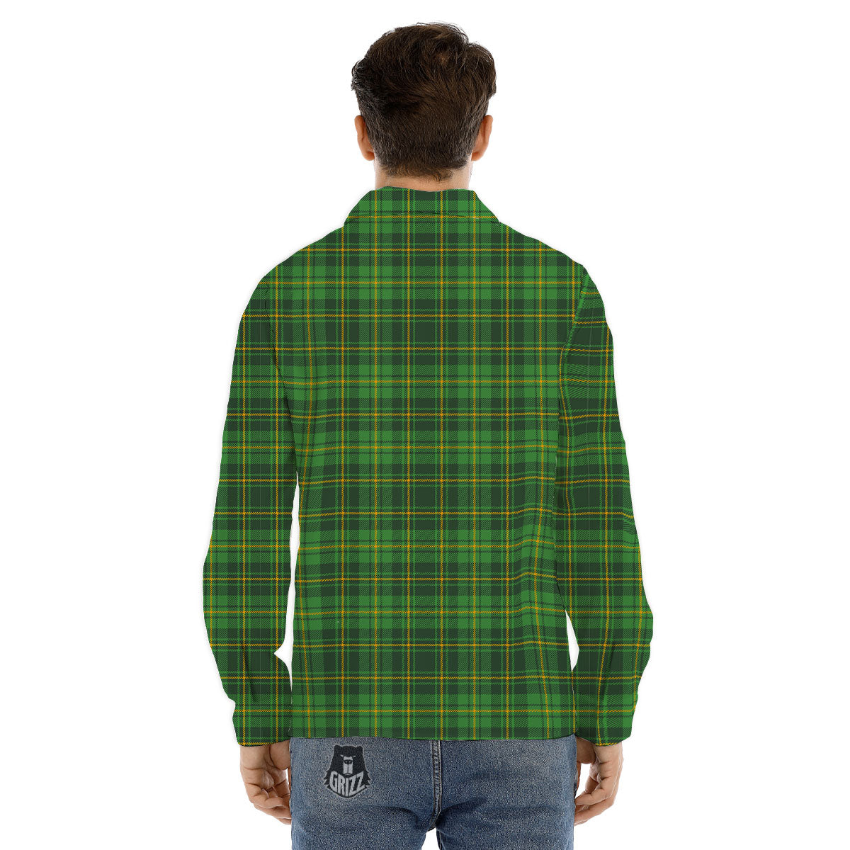 St. Patrick's Day Green Tartan Print Men's Dress Shirts-grizzshop