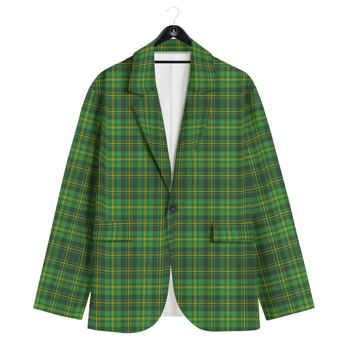 St. Patrick's Day Green Tartan Print Men's Sport Coat-grizzshop