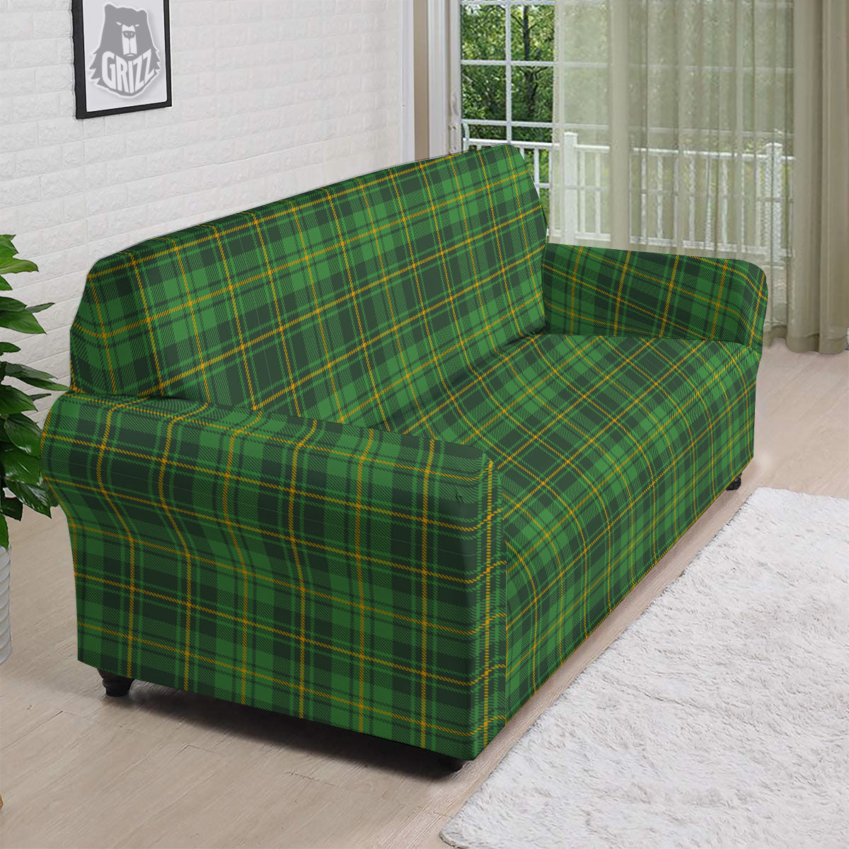 St. Patrick's Day Green Tartan Print Sofa Cover-grizzshop