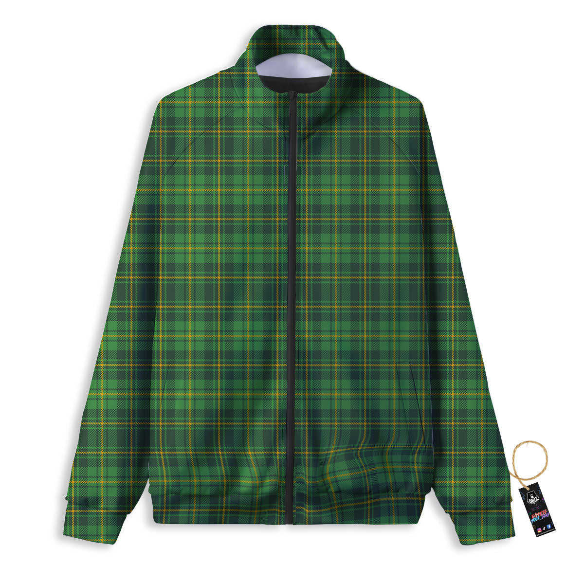 St. Patrick's Day Green Tartan Print Track Jacket-grizzshop