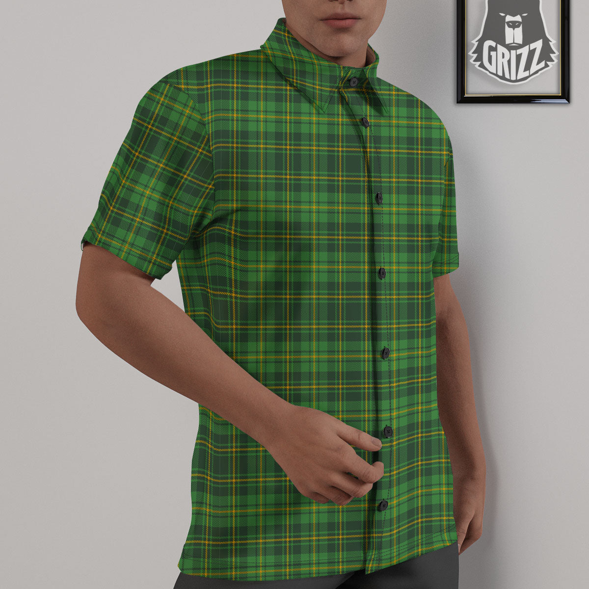 St. Patrick's Day Green Tartan Print Untucked Shirts-grizzshop