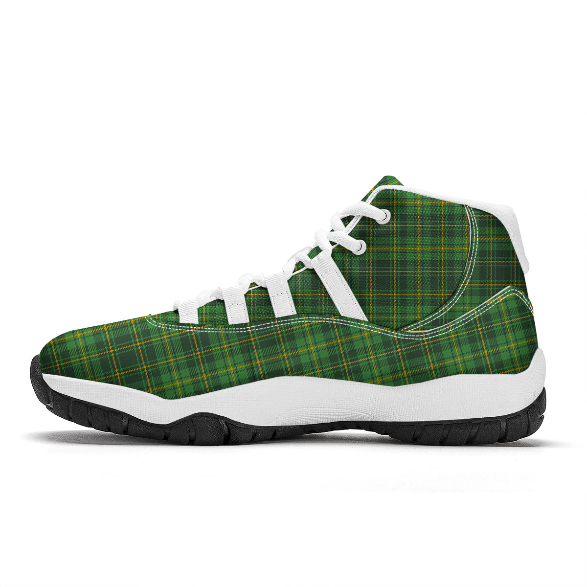 St. Patrick's Day Green Tartan Print White Bball Shoes-grizzshop