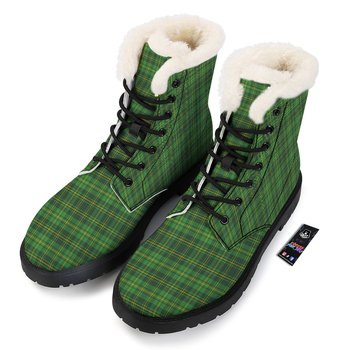 St. Patrick's Day Green Tartan Print Winter Boots-grizzshop