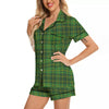 St. Patrick's Day Green Tartan Print Women Silk Pajamas-grizzshop