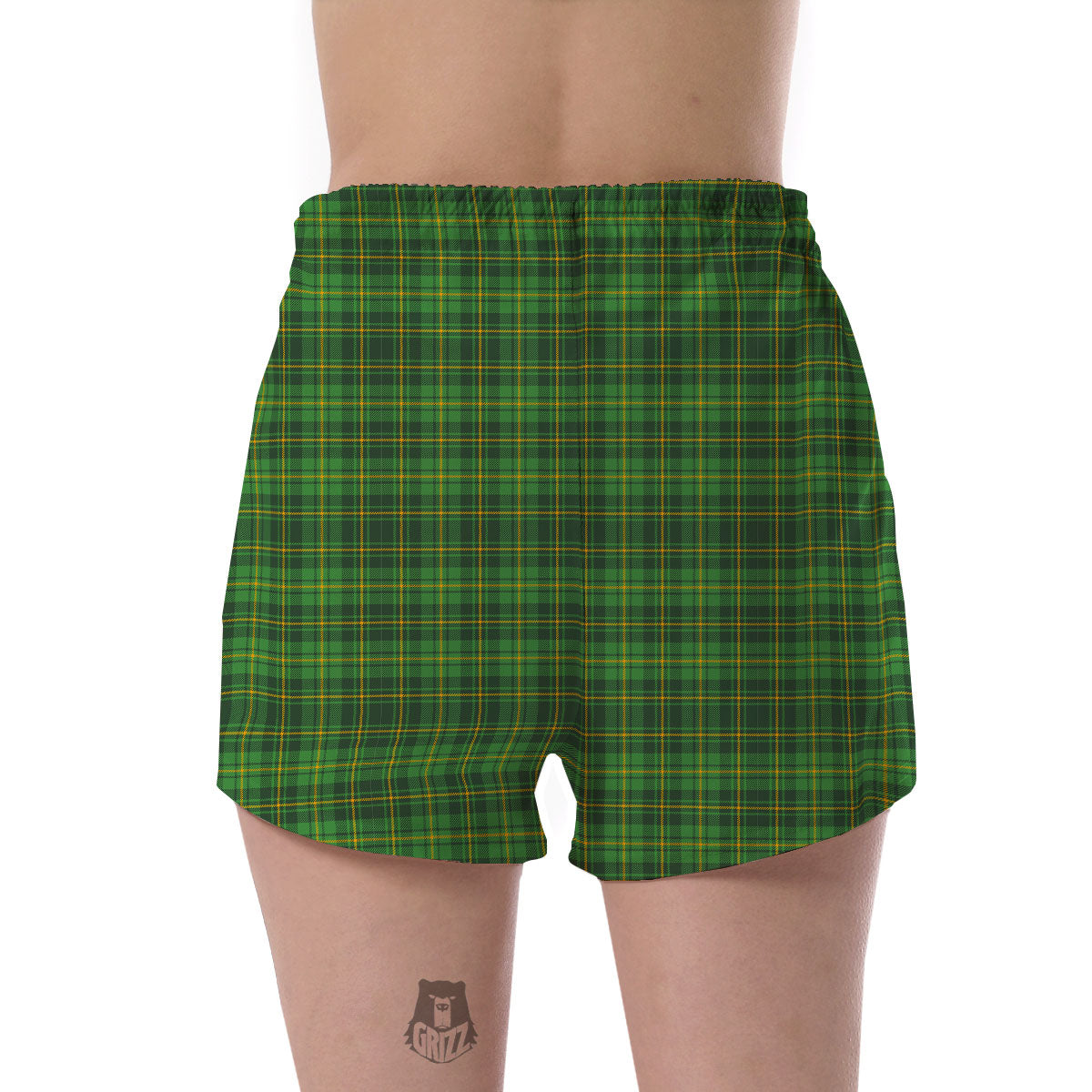 St. Patrick's Day Green Tartan Print Women's Shorts-grizzshop