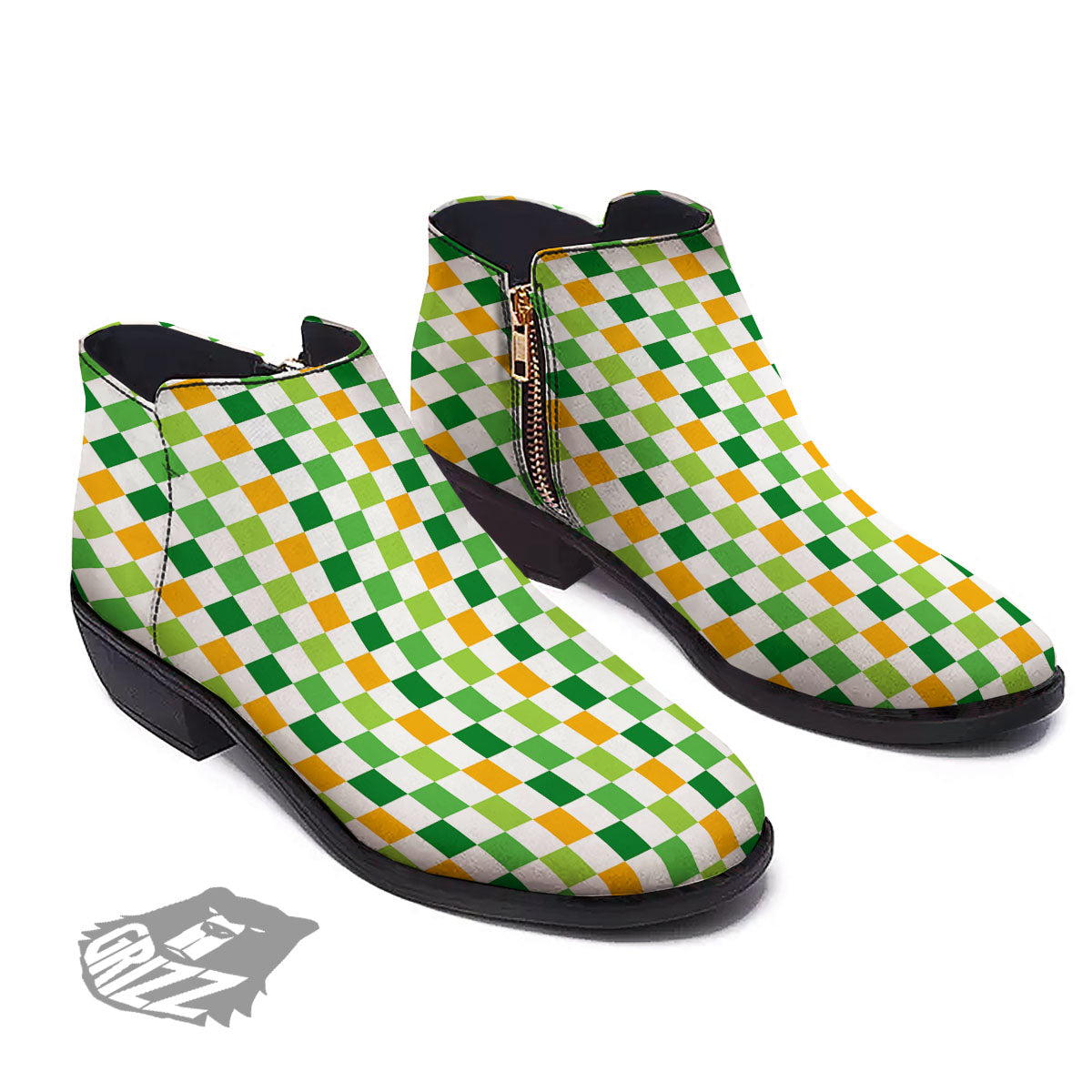 St. Patrick's Day Irish Checkered Print Ankle Boots-grizzshop