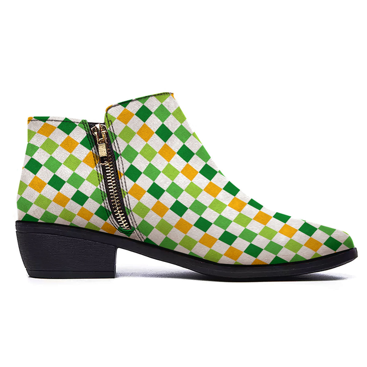 St. Patrick's Day Irish Checkered Print Ankle Boots-grizzshop