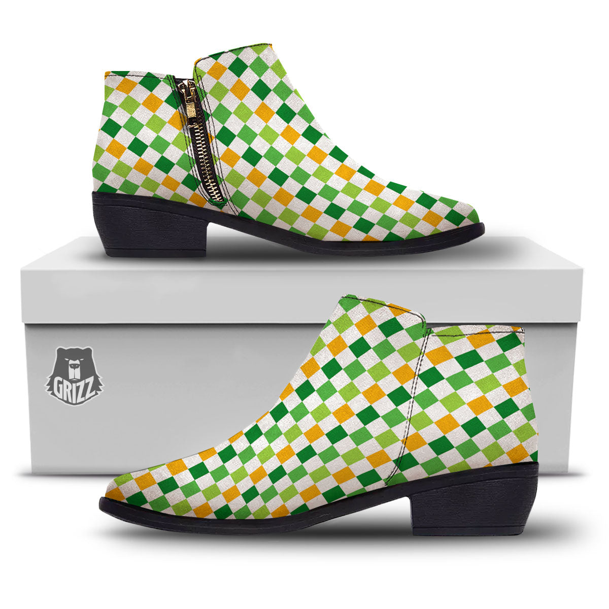 St. Patrick's Day Irish Checkered Print Ankle Boots-grizzshop