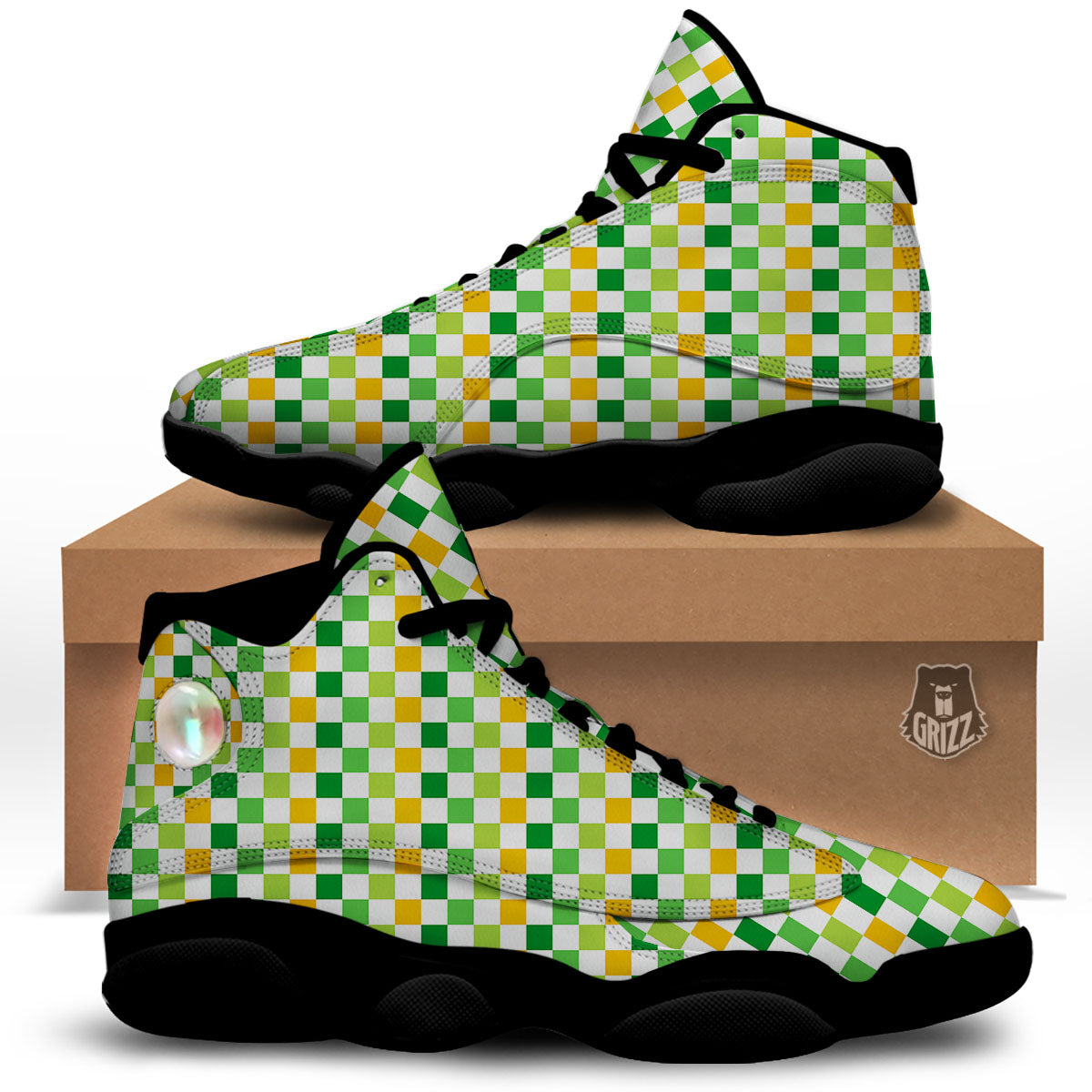 St. Patrick's Day Irish Checkered Print Black Basketball Shoes-grizzshop