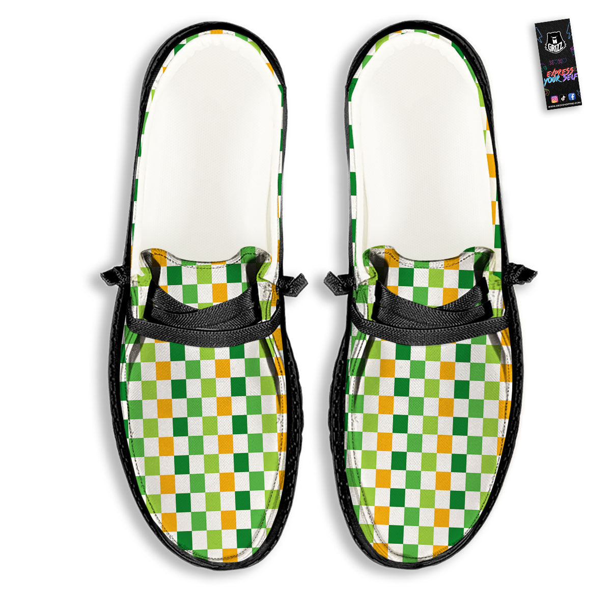 St. Patrick's Day Irish Checkered Print Black Loafers-grizzshop