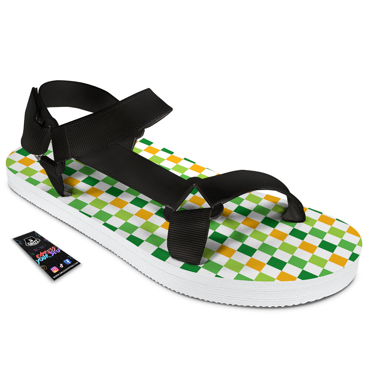 St. Patrick's Day Irish Checkered Print Black Open Toe Sandals-grizzshop