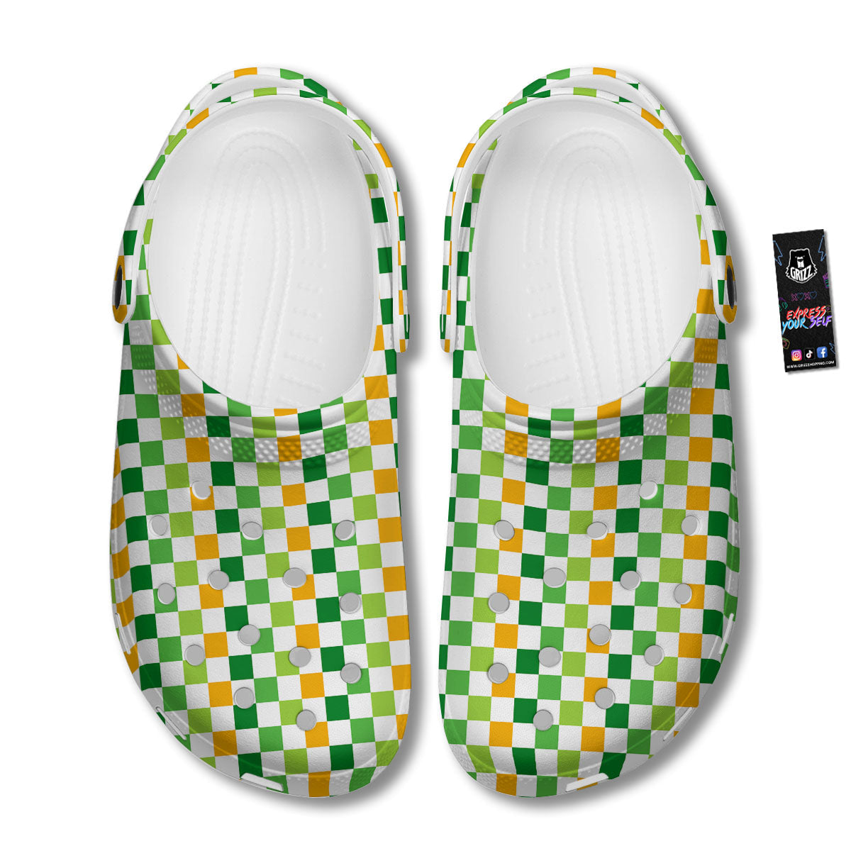 St. Patrick's Day Irish Checkered Print Clog-grizzshop