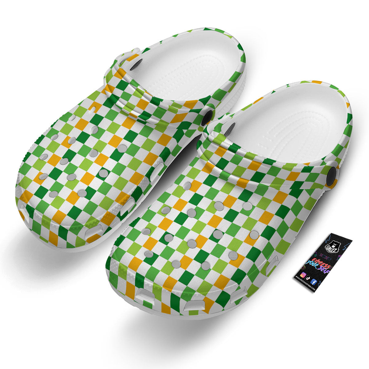 St. Patrick's Day Irish Checkered Print Clog-grizzshop