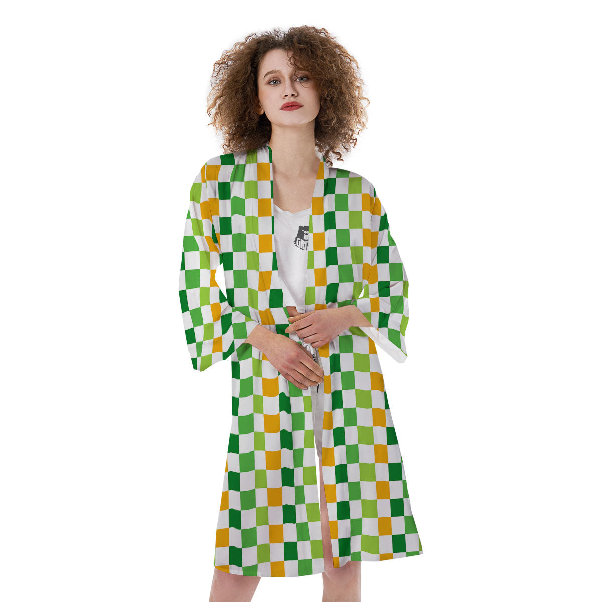 St. Patrick's Day Irish Checkered Print Kimono-grizzshop