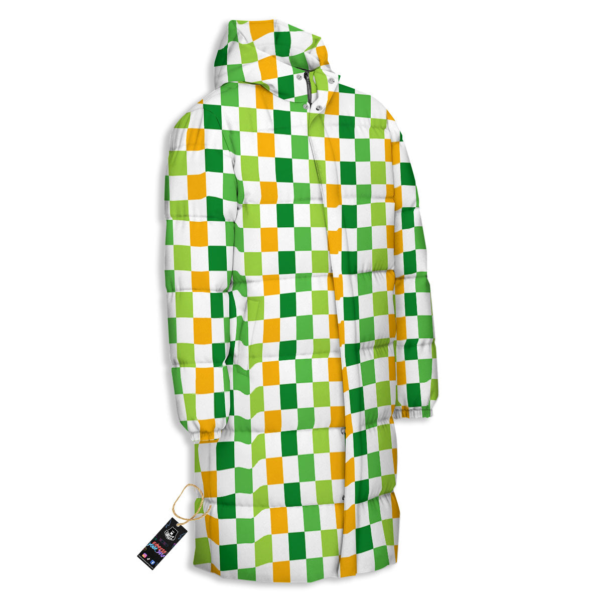 St. Patrick's Day Irish Checkered Print Long Down Jacket-grizzshop