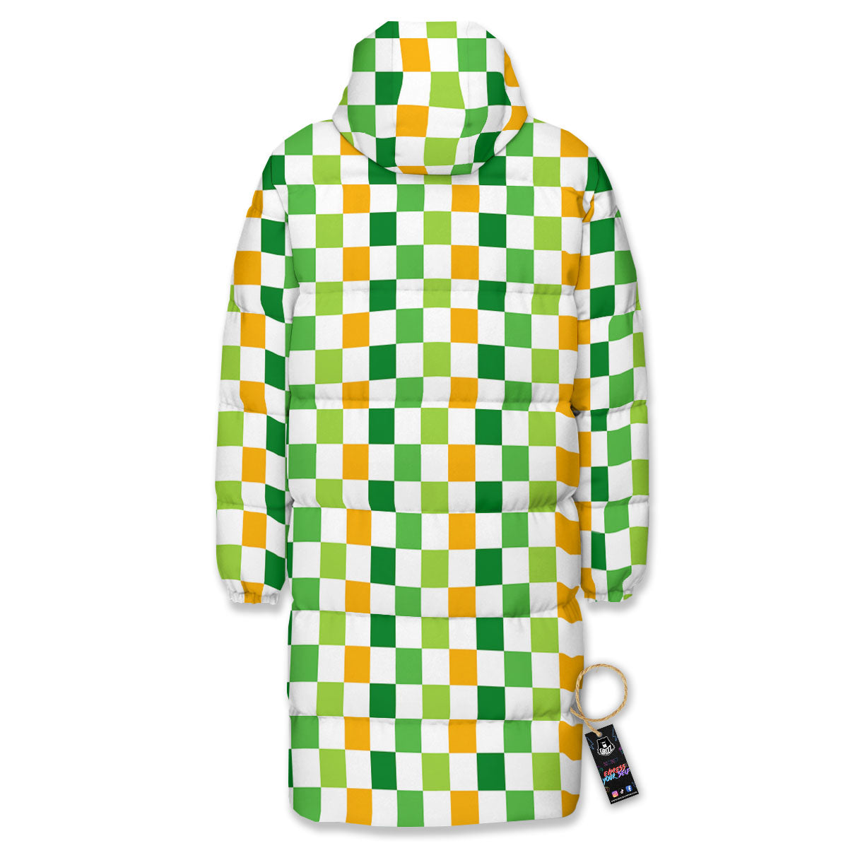 St. Patrick's Day Irish Checkered Print Long Down Jacket-grizzshop