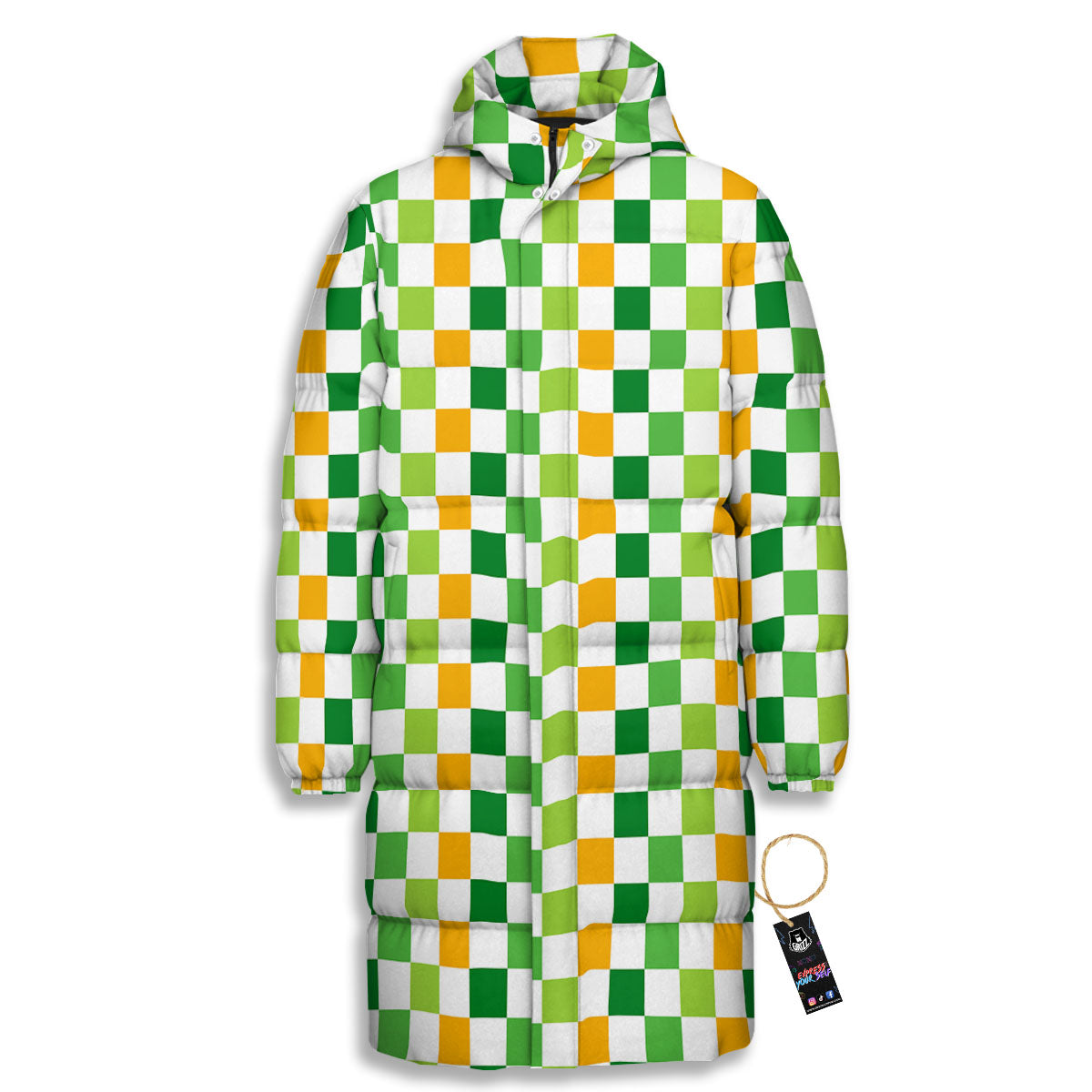 St. Patrick's Day Irish Checkered Print Long Down Jacket-grizzshop