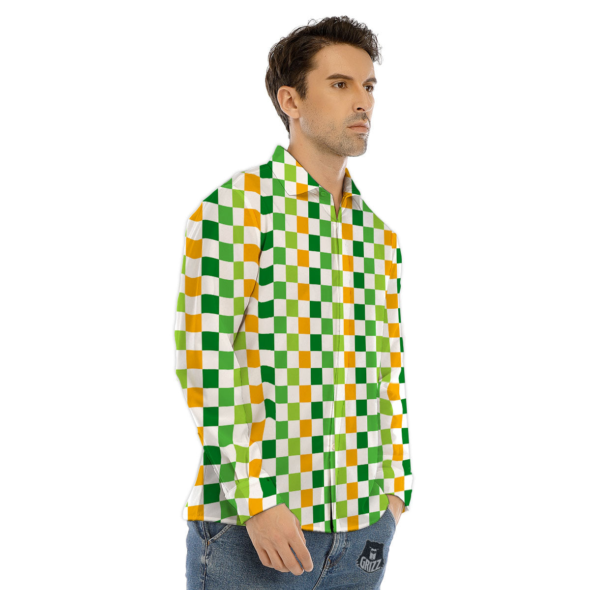 St. Patrick's Day Irish Checkered Print Men's Dress Shirts-grizzshop