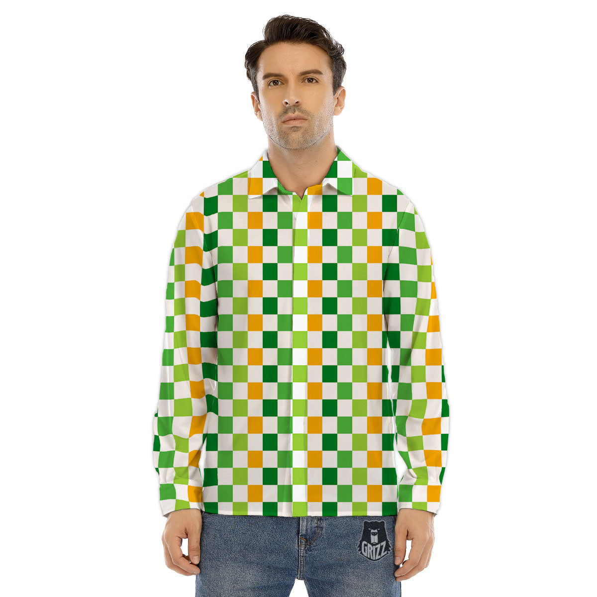 St. Patrick's Day Irish Checkered Print Men's Dress Shirts-grizzshop