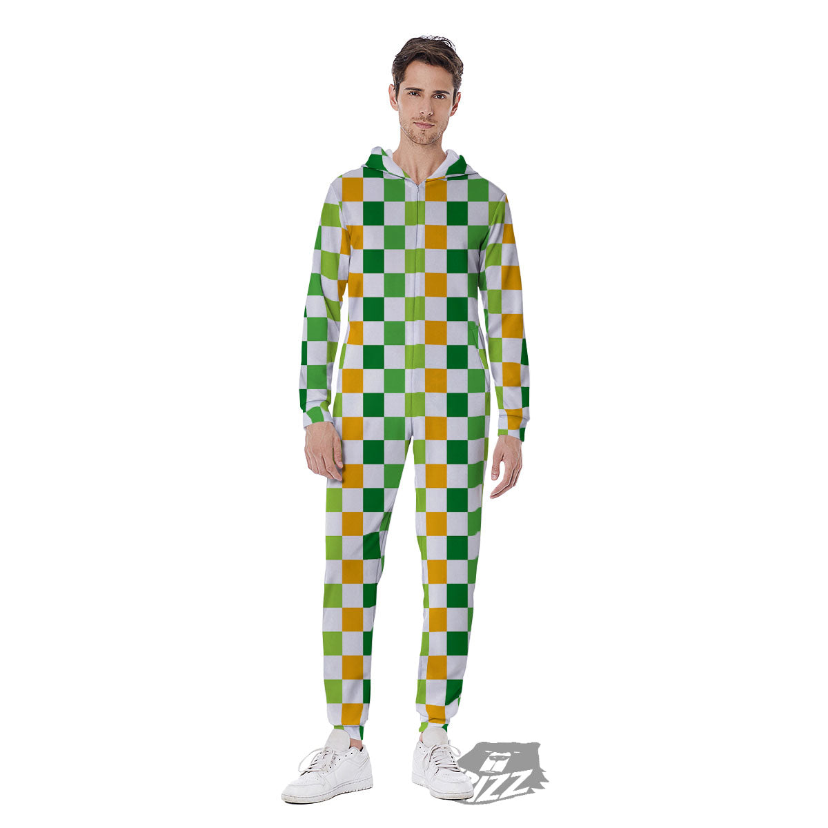 St. Patrick's Day Irish Checkered Print Men's Jumpsuit-grizzshop