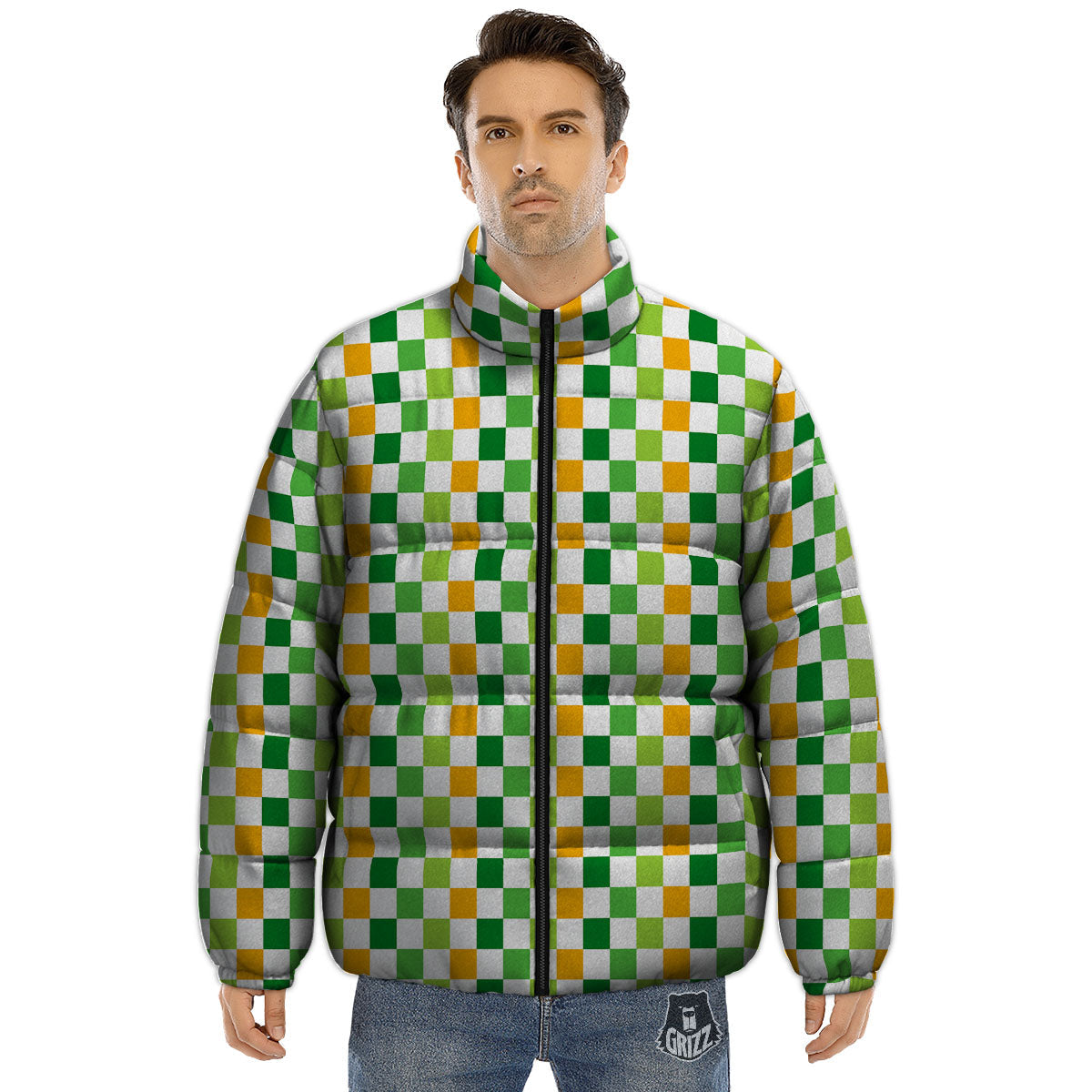 St. Patrick's Day Irish Checkered Print Puffer Jacket-grizzshop