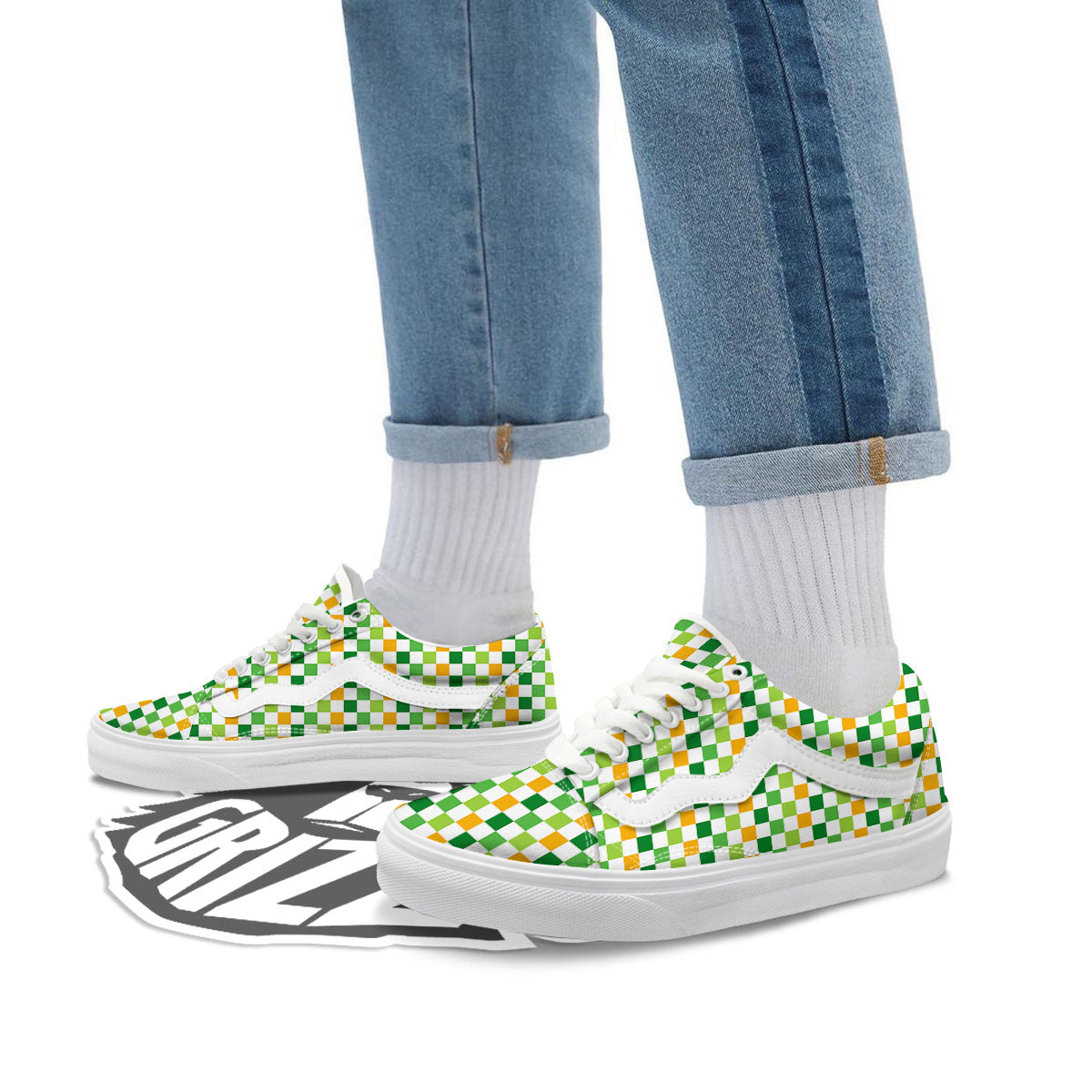 St. Patrick's Day Irish Checkered Print Skate Shoes-grizzshop