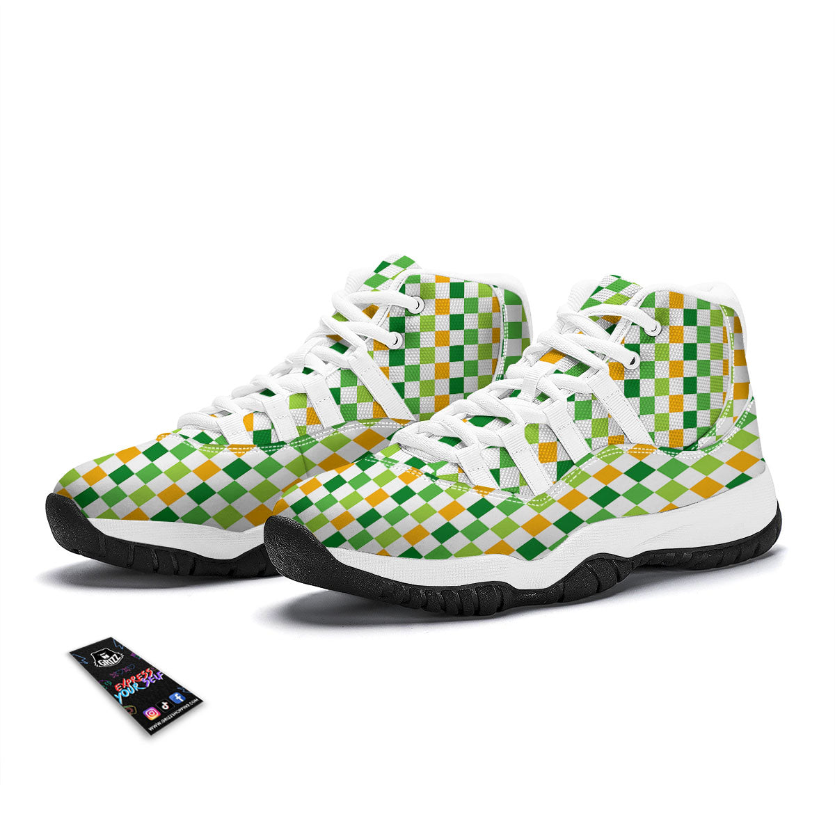 St. Patrick's Day Irish Checkered Print White Bball Shoes-grizzshop