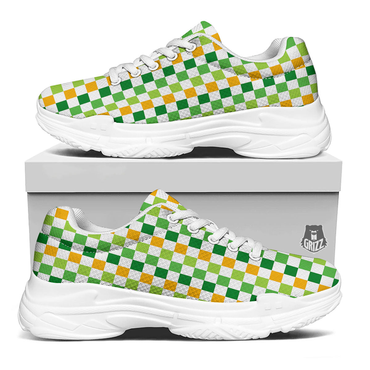 St. Patrick's Day Irish Checkered Print White Chunky Shoes-grizzshop