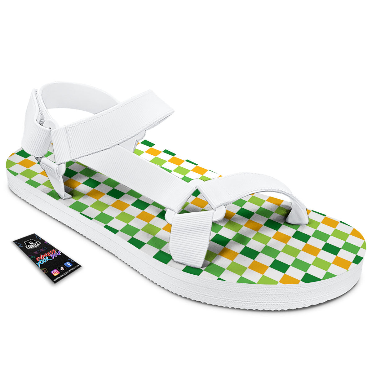 St. Patrick's Day Irish Checkered Print White Open Toe Sandals-grizzshop