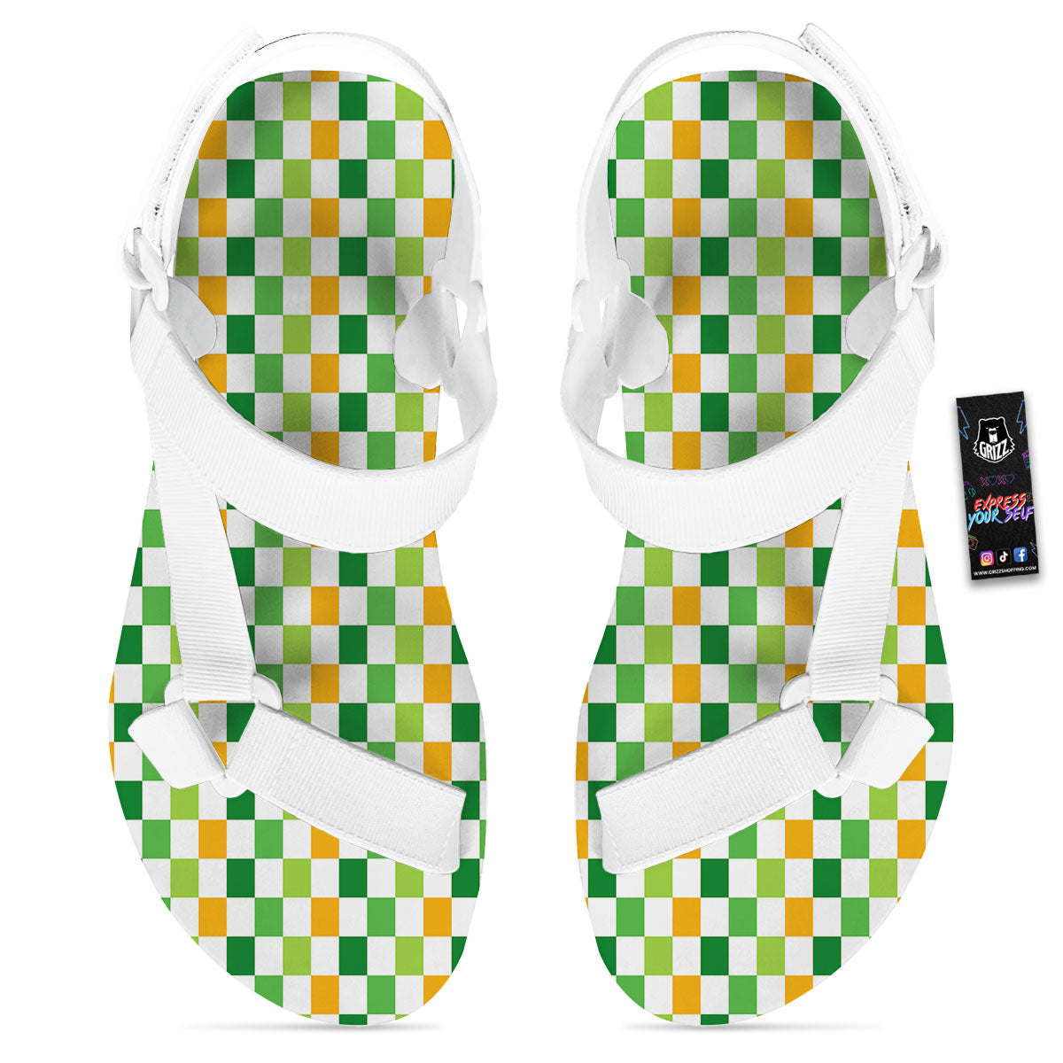 St. Patrick's Day Irish Checkered Print White Open Toe Sandals-grizzshop