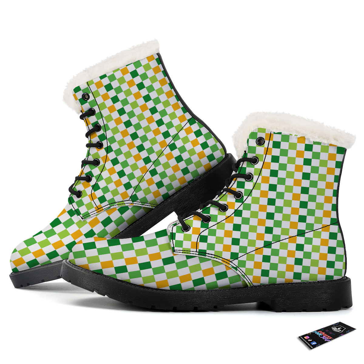 St. Patrick's Day Irish Checkered Print Winter Boots-grizzshop