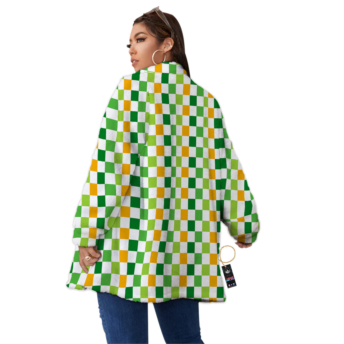 St. Patrick's Day Irish Checkered Print Women's Sherpa Jacket-grizzshop